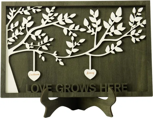 Vista 35 de Árbol genealógico con etiqueta de corazón, placas de madera grabadas personalizadas, regalos personalizados para madres, padres, escritorio, nombres