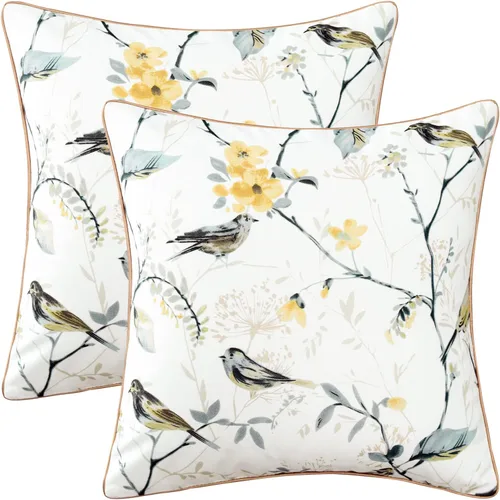 Vista 27 de VOGOL - Funda de almohada texturizada de lino, 18 x 18 pulgadas, estilo granja, para sofá, cama y habitación, con diseño de pájaros y hojas beige