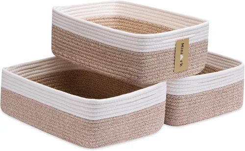 Vista 14 de MiniArk Cestas organizadoras grandes poco profundas de 15 x 11 x 5.1 pulgadas, contenedores de almacenamiento tejidos de cuerda para baño, estantes