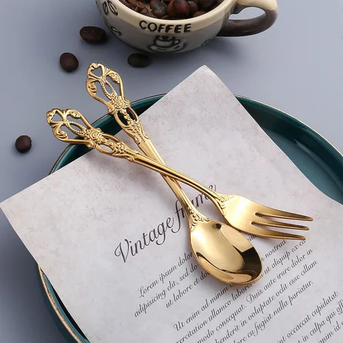 Vista 8 de flatware set, modern royal gold stainless Steel silverware set for Wedding and Festival, service for 4, daily use cutlery set utensil set