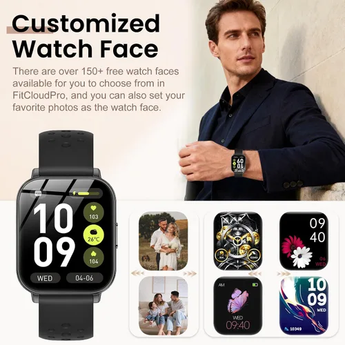 Vista 6 de Relojes inteligentes para mujeres y hombres, batería de 1000 mAh, compatible con Android y iPhone, relojes inteligentes HD de 1.83 pulgadas con Negro