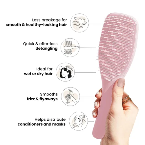 Vista 6 de Tangle Teezer Ultimate Detangler cepillo y botella de spray continuo de niebla fina de tamaño viaje, para todo tipo de cabello, rosa milenario