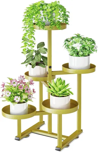 Vista 10 de Soporte de metal para plantas de 5 niveles para interiores, soportes de esquina escalonados para múltiples plantas, 27 pulgadas de alto, soporte