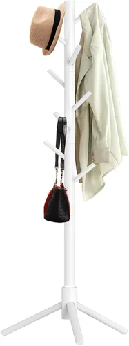 Vista 15 de Aliphon Perchero de madera, perchero independiente con 8 ganchos, árbol de abrigos ajustable de 3 tamaños para sombreros, abrigos, bufandas