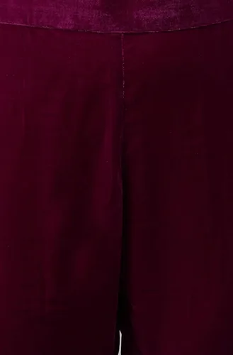 Vista 9 de Janasya Indian - Kurta de terciopelo morado con pantalón y Dupatta para mujer