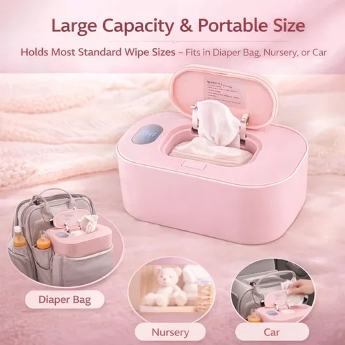 Vista 6 de Plplaaoo Calentador de toallitas para bebés con control de temperatura, calentador de toallitas portátil para uso en automóvil y hogar, dispensador