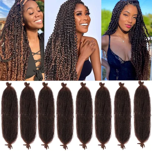 Vista 20 de Cabello de Envoltura Pre-Esponjado de 8 Pulgadas, 3 Paquetes, Cabello Afro Twist Pre-Separado Elástico para Locs, Cabello Afro Twist Negro Natural