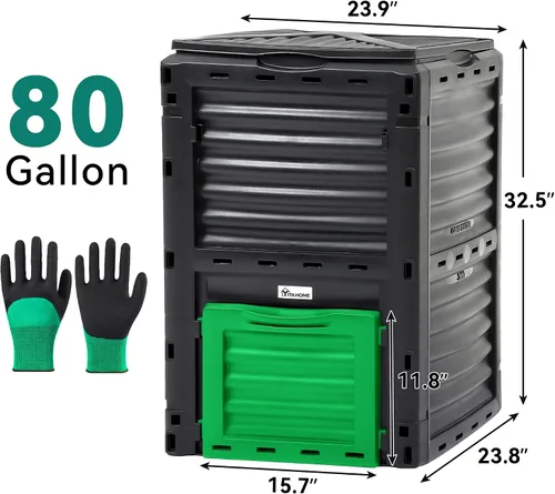 Vista 8 de YITAHOME Contenedor de compostaje grande para exteriores, caja de compostaje de 80 galones (300 L) con tapa superior a presión y sistema