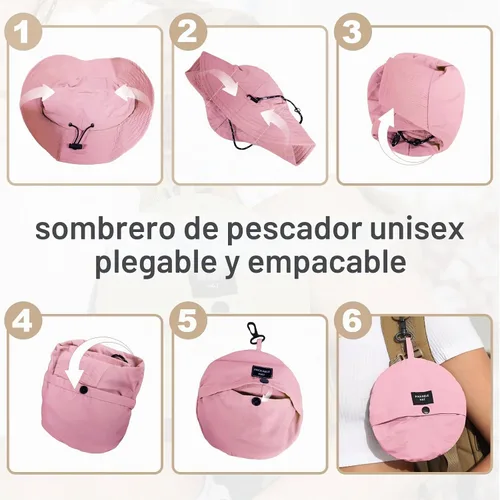 Vista 4 de Packable Bucket Hat for Women Waterproof UV Protection Sun Hat Rosa