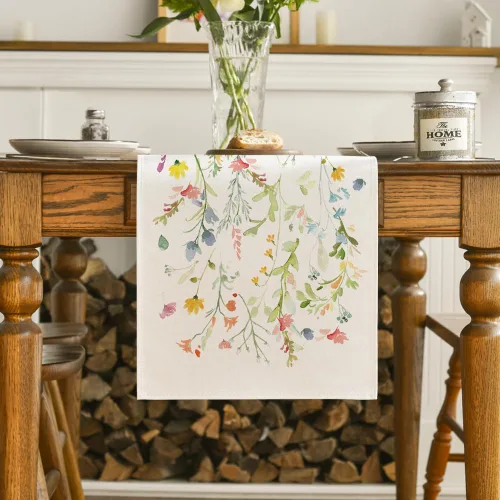 Vista 2 de Artoid Mode Camino de mesa de primavera con flores silvestres, decoración de mesa de comedor de cocina floral de verano de temporada para decoración