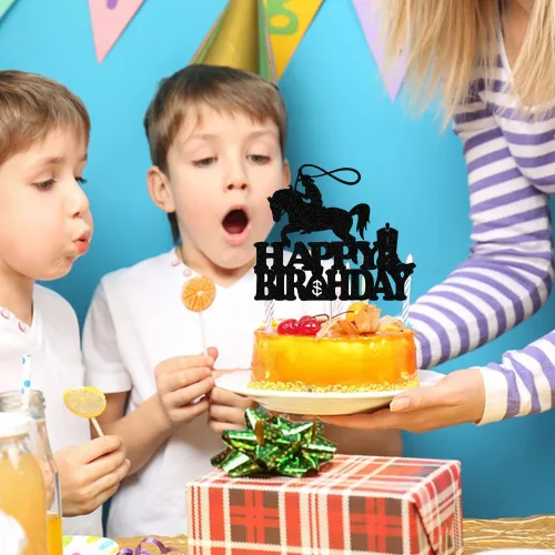 Vista 5 de Decoración para tartas de vaquero: cumpleaños de niños occidentales con purpurina, fiesta temática de vaquero para hombres, baby shower, temática