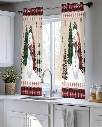 Vista 8 de Cortinas traslúcidas de Navidad de 39 pulgadas de largo, juego de 2 paneles de cortinas para cocina, dormitorio, sala de estar, puerta, pasillo