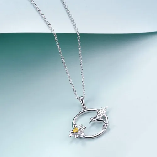 Vista 4 de WINNICACA Collar de plata de ley para mujeres y adolescentes diseño de colibrí de loto regalo de cumpleaños