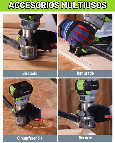 Vista 8 de WORKPRO Herramienta de perfilado compacta inalámbrica de 20 V, perfiladora de madera con 6 velocidades variables de hasta 30,000 RPM para biselado