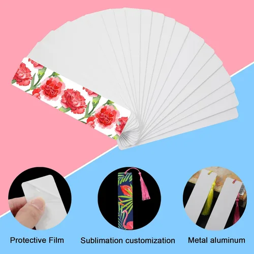 Vista 2 de 50 piezas de marcadores de sublimación en blanco, transferencia de calor en aluminio, marcadores metálicos a granel, marcadores DIY con agujero