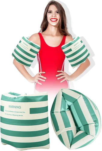 Vista 8 de JellyArch 2 piezas de flotadores de brazo PVC, bandas de brazo inflables a rayas, flotadores de piscina, mangas de flotación para niñas y niños