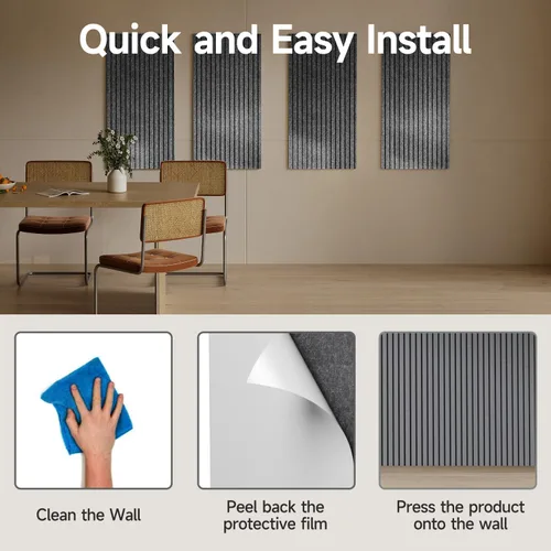 Vista 6 de Paneles Acústicos Grandes para Pared, Paneles Insonorizantes para Paredes/Fibra Engrosada Autoadhesiva Absorbente de Sonido para Cancelación