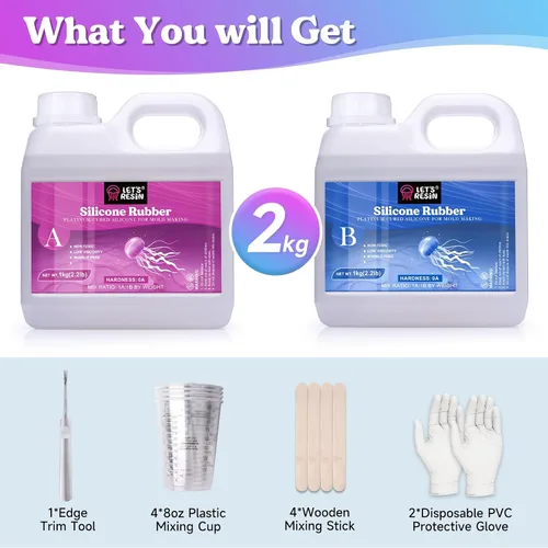 Vista 2 de LET'S RESIN Kit de Fabricación de Moldes de Silicona 0A, Silicona de Moldeo Extra Suave y Elástica 70.5oz, Silicona Líquida para Fabricación