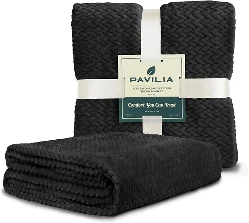 Vista 8 de PAVILIA - Manta de forro polar suave y sólida de color negro para sofá, mantas ligeras y mullidas y cálidas para cama, manta de franela mullida