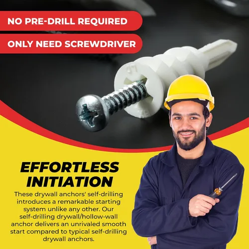 Vista 5 de Qualihome Kit de anclajes de yeso autoperforantes pequeños N.6 de plástico con tornillos