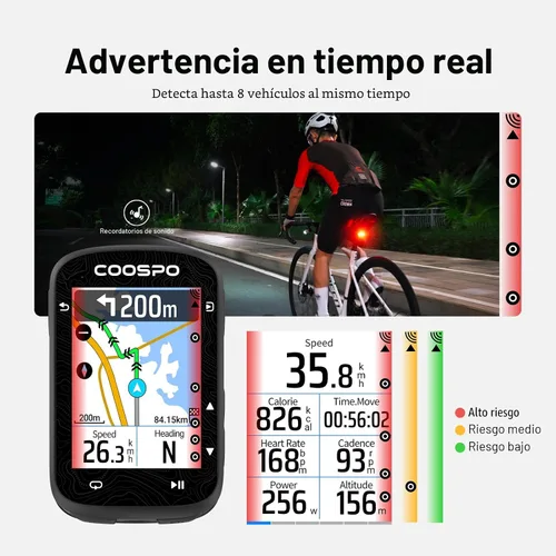 Vista 3 de CooSpo TR70 Luz Trasera de Radar para Bicicleta, Alertas para Vehículos a 140M, Destacado de Frenado Automático, 7 Modos de Iluminación, Batería
