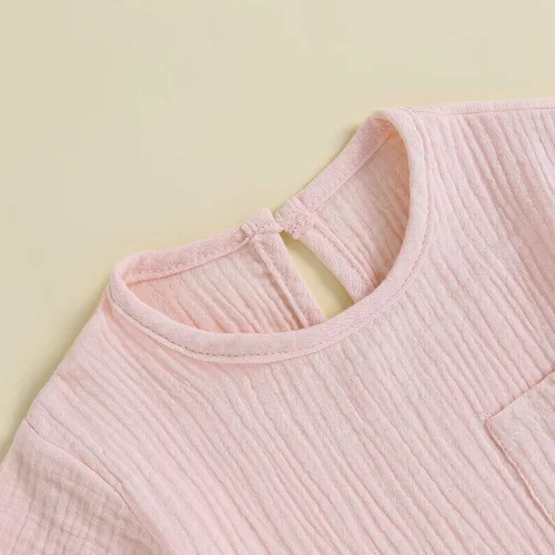 Vista 4 de Conjunto de ropa de verano de algodón y lino de manga corta para bebé niño y niña