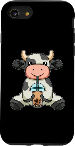 Vista 8 de iPhone 12 mini vaca beber té de burbujas lindos animales con estuche de té Boba