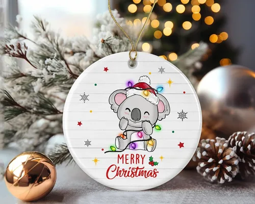 Vista 2 de Merry Christmas Koala Ornament, 2023 Christmas Ornament, Koala Christmas Light Ornament, Kids Christmas Ornament, Animal Christmas Ornament Printed