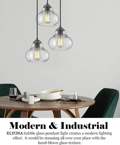Vista 7 de ELYONA Paquete de 2 Luces Colgantes de Vidrio Burbuja, Lámpara Colgante Vintage de 8 Pulgadas de Vidrio Granulado, Luminarias Colgantes Industriales