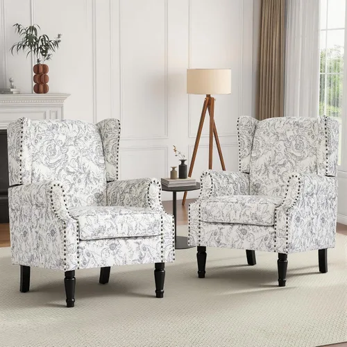 Vista 41 de High Back Accent Chair, Fabric Upholstered Armchair Wingback Chair for Living Room, Comfy Bedroom Reading Seat with Solid Wood Legs, Beige