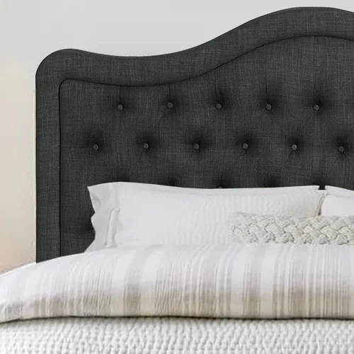 Vista 3 de Rosevera Turin Linen - Cama tapizada con paneles con cabecero ajustable con botones para dormitorio, tamaño Queen, carbono