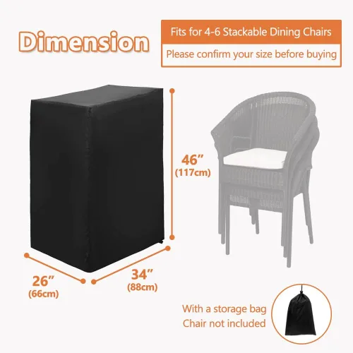 Vista 2 de Funda para silla apilable para patio, jardín, piscina, cubierta, impermeable, protector de muebles para 4-6 pilas de taburetes, 34 pulgadas de largo
