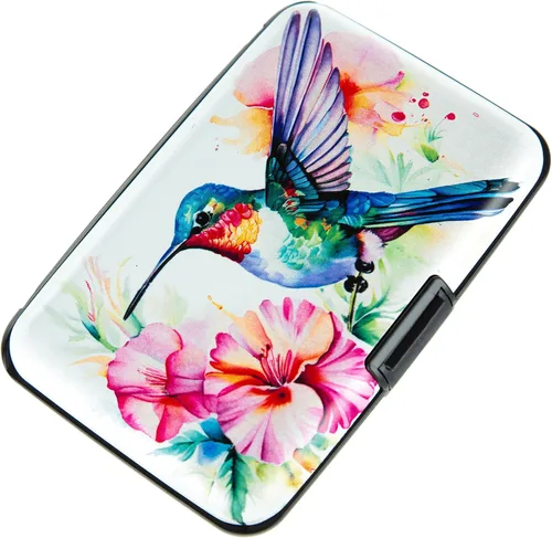 Vista 23 de Soporte para tarjetas de crédito, cartera de metal para tarjetas de bloqueo RFID, mini funda rígida de aluminio delgada para tarjetas de negocios A
