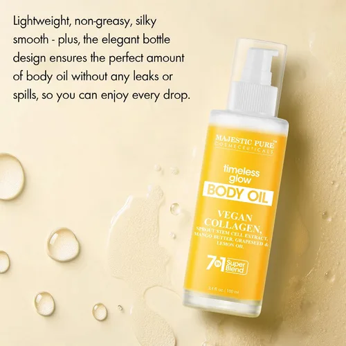 Vista 5 de Majestic Pure Aceite corporal Timeless Glow - Colágeno vegano 100% puro y natural con semilla de uva, jojoba, aceite de limón, aceites corporales