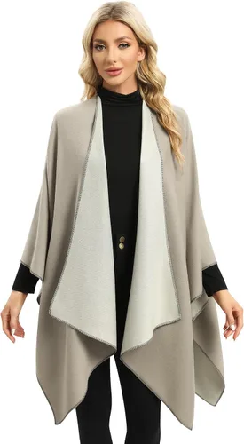 Vista 4 de Femdouce Manta cálida para mujer, ligera, con frente abierto, capa tipo poncho para primavera, otoño e invierno