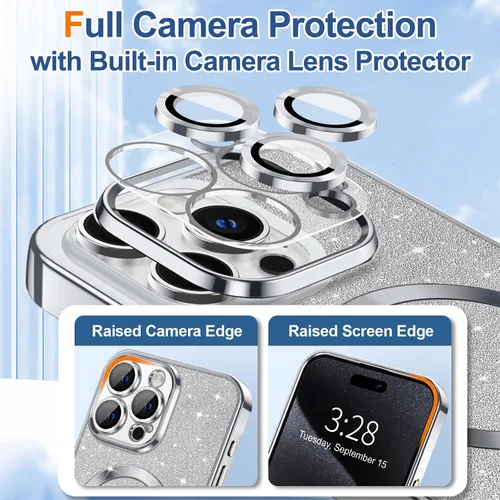 Vista 72 de Hython para iPhone 12 Funda con chispas brillantes, fundas transparentes magnéticas con protector de lente de cámara [Compatible con MagSafe]