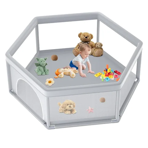 Vista 13 de Corralito de juegos para bebés y niños pequeños de 50 x 50 pulgadas, patios de juegos para interiores y exteriores, corral de juego de seguridad