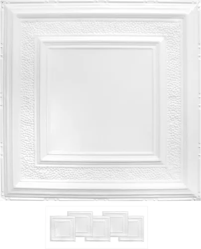 Vista 23 de American Tin Ceilings Kit de 5 unidades: azulejos metálicos para clavar en patrón #2 clavado y color sin terminar. 24 x 24 pulgadas