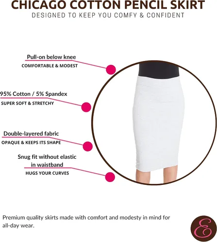 Vista 3 de ESTEEZ Falda lápiz para mujer, modesta elástica debajo de la rodilla, Chicago