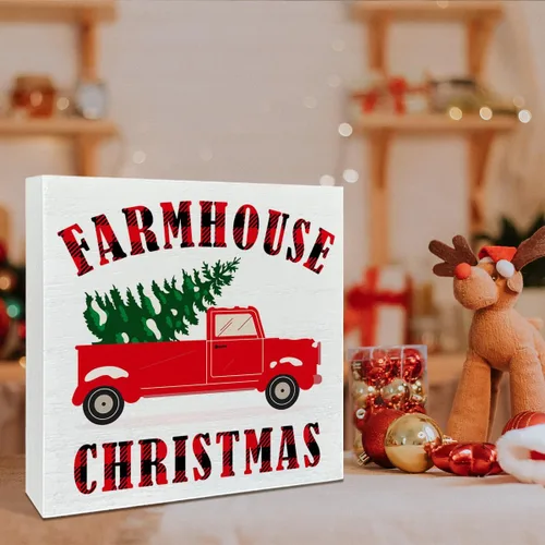 Vista 4 de Letrero de Navidad a cuadros, caja de madera, estilo granja, decoración de cocina y sala de estar