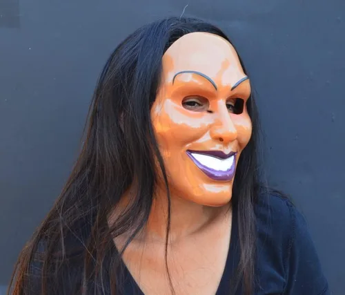 Vista 2 de Acid Tactical Máscara espeluznante de la purga de la cara sonriente de Halloween (mujer)