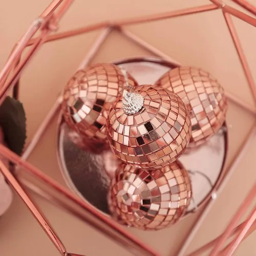 Vista 5 de 6 bolas de cristal de 2 pulgadas de ancho de oro rosa para colgar para fiestas, bodas, eventos, cumpleaños, adornos de Navidad