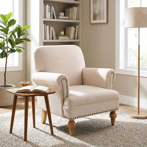 Vista 8 de DM Furnitue - Silla de acento moderna, sillas de brazo cómodas, silla de salón tapizada cómoda, sofá individual/sofá para dormitorio/sala de estar