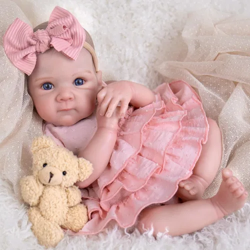 Vista 9 de Aori Muñecas bebé recién nacidas Niña - Muñeca recién nacida de 20 pulgadas realista con cuerpo de tela hecho a mano, ojos azules y cabello pintado