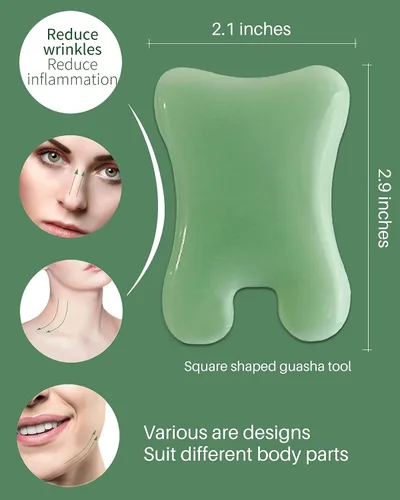 Vista 10 de MoHern 4 herramientas de masaje Gua Sha para cara y cuerpo, verde claro