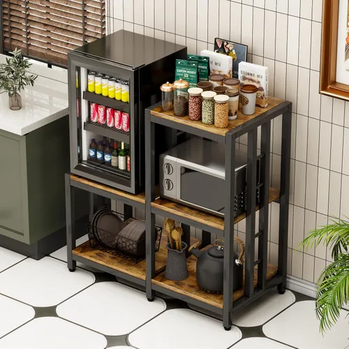 Vista 7 de Mini soporte para refrigerador con almacenamiento, soporte para horno de microondas, estante para panaderos con estante de almacenamiento, mini