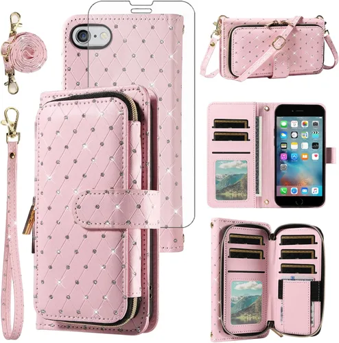 Vista 113 de Funda para teléfono iPhone 6 6S con cremallera y protector de pantalla con protector de pantalla, correa de cordón cruzado, ranura para iPhone 6 Six