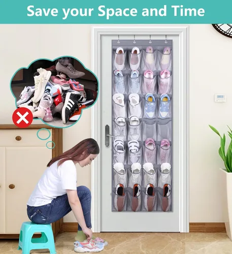 Vista 5 de MISSLO Organizador de zapatos colgante con 28 bolsillos grandes y 28 bolsillos grandes para colgar zapatos, puerta, zapatillas, organizador