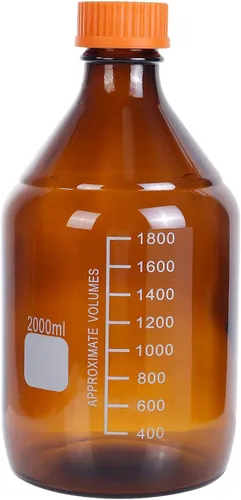 Vista 13 de Botellas ámbar de almacenamiento de medios de laboratorio, recipiente de vidrio graduado marrón GL45, tapa de rosca a prueba de fugas, multiusos Azul