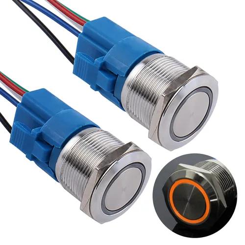 Vista 12 de 2 interruptores de botón de bloqueo de 0.630 in 12V-24V 1NO 1NC impermeable IP66 botón de metal autobloqueante para orificio de montaje de 5/8
